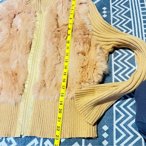 USA Leather vintage Tan turtle neck Cardigan Sweater 100% rabbit fur women’s 2XL - Picture 8 of 9